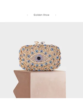 XIYUAN, дамски вечерна дамска чанта с кристали златен/син цвят, диамантена клатч, сватбената чанта и портфейл, чанта за сватбени партита, чанта