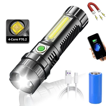 ZK20 Мощен led фенерче XHP70.2 USB Акумулаторна COB-фенерче, водоустойчив фенер с увеличение и дисплей мощност, супер ярък