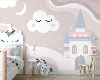 beibehang Потребителски фотообои скандинавските розови облаци cartoony заключване на звездното небе детска стая фон на стената декорация на дома