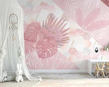 beibehang Ръчно рисувани в скандинавски стил, розово геометрична фигура, малко свежо растение, розов фон, тапети