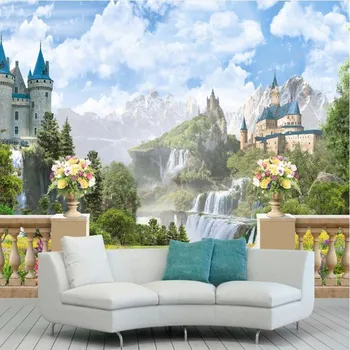 beibehang потребителски голям стенопис 3D открит пейзаж на замъка фон супер зелени тапети papel de parede 3d para sala atacado