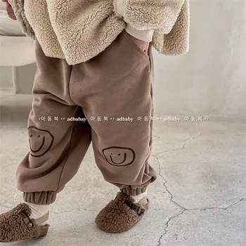 jonmi в корейски стил, ежедневни изолирана панталони за малки момчета с анимационни принтом, флисовые топли панталони за деца