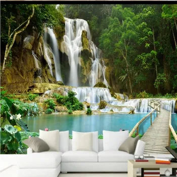 wellyu потребителски големи тапети 3D стереоскопични стенописи модерен пейзаж водопади изготвяне на вода финансов фон на стената