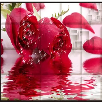 wellyu потребителски голям стенопис Романтичен чар Червени 3D рози спалня ТЕЛЕВИЗИЯ фон нетъкан тапет papel de parede para quarto
