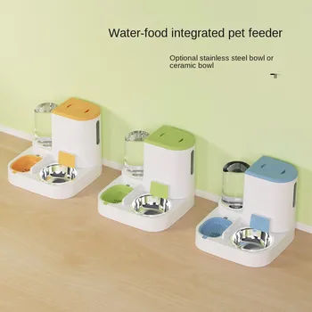 Автоматична Ясла за котки с дозатор на вода, съд за храна за домашни любимци, Кутия за съхранение на продукти с голям капацитет, Купички за храна за котки