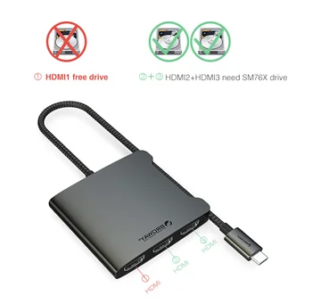 Адаптер MST USB C за троен HDMI дисплей, монитор, лаптоп адаптер Type C