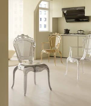 Акрилен стол за хранене Nordic princess chair прозрачен кристал призрачен стол, стол за грим френски ретро хотел palace chair