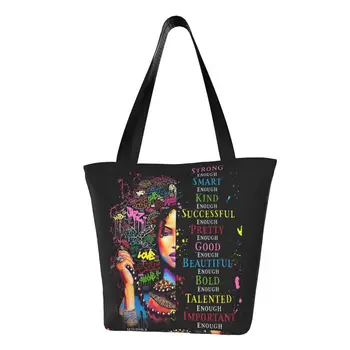 Американската Африканска момиче, черна женска чанта за пазаруване в хранителни магазини, женски сладки холщовые чанта през рамо, Чантата е с голям капацитет