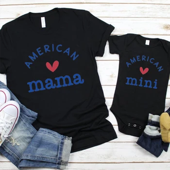 Американската риза за мама, патриотическая риза за мама и мен, еднакви ризи за 4 юли, Ризи за Ден в памет на мама и мен, Летни