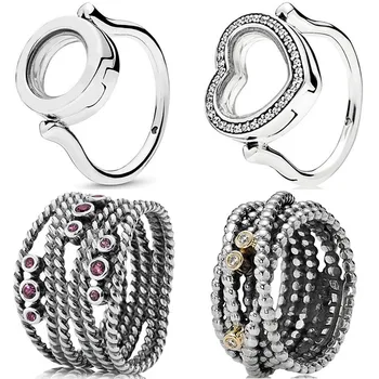 Аутентичное пръстен от сребро 925 проба, медальон с плаващ сърце, Объркана пръстен с кристална Красота, за жени, Подарък, популярни бижута