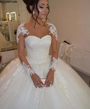 Бална рокля с дълъг ръкав на Сватбена Рокля 2023, Сватбена рокля с Кружевными апликации, Vestido De Noiva, Шлейфовый халат Mariee De