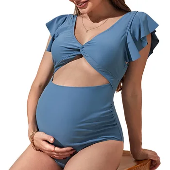 Бански костюми с набори по ръбовете за бременни, Дрехи за плуване, бански костюм за бременни, секси бански с V-образно деколте без облегалка, бански костюми за бременни, Новост 2023 година