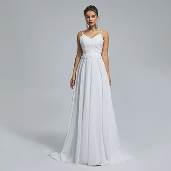 Бели шифоновые сватбени рокли за жени 2023, дантелени вечерни тоалети на булката, сватбена рокля, рокля за бала Bu10062
