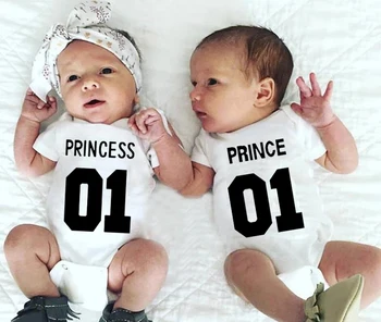 Боди за новородени близнаци, дрехи за момичета и момчета, принцеси и принцове с писмото принтом, ежедневни модни тела за деца, съоръжения