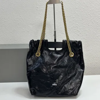 Брандираната дамска чанта за през рамото от мека естествена кожа с каишка-веригата, новост 2023, Модерен и Луксозен дизайнерски торба за боклук, Висококачествени Чанти-тоут