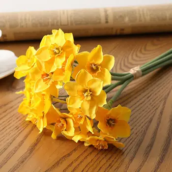 Букет от цветя 6 бр. Изкуствено Цвете от екологично чист плат със защита от избледняване, изкуствен нарцис за дома