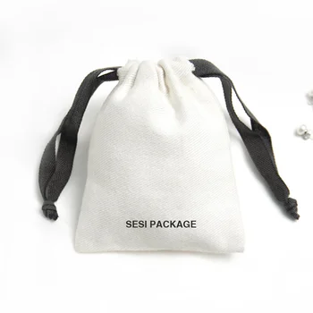 Бял Екологично чист чантата за опаковане на бижута хлопчатобумажный платно на съвсем малък, торбичка за бижута, подаръчни торбички за опаковане на бижута