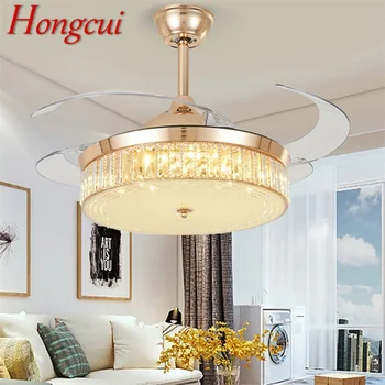 Вентилатор на тавана Hongcui, невидима златна луксозна led лампа с дистанционно управление, за модерен дом