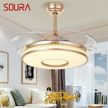 Вентилатор на тавана SOURA лампа без остриета, златна лампа с дистанционно управление, модерен, за да си площ от 110 В На 220 В