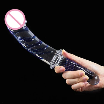 Вибратор от устойчиви на топлина кристално стъкло с дръжка, Огромен стъклен вибратор за Анален вибратор за стимулация на точката G, пръчка за женската мастурбация, секс-играчка