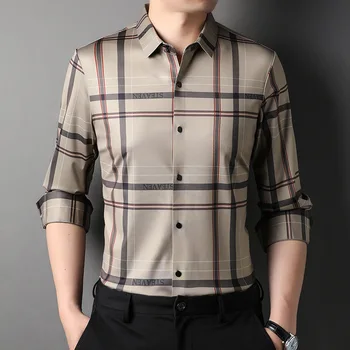 Висококачествена луксозна нова тънка мъжка риза с дълги ръкави, модерно обзавеждане по класическа мъжка риза в райе 2023, пролет и есен, нов стил