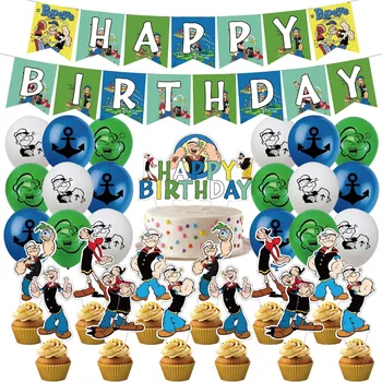 Герой Спанак Моряшка честит рожден Ден, украса за партита, 12-инчов латексный топка, topper за торта, банер, подарък за душата на детето, домашен декор