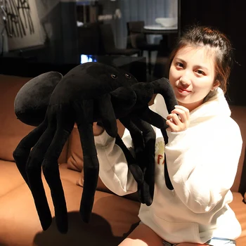 Гигантски плюшени черен паяк, подпори за декорация Хелоуин, плюшени кукли-паяци, духове Къща, ужасно умна играчка за детско подарък