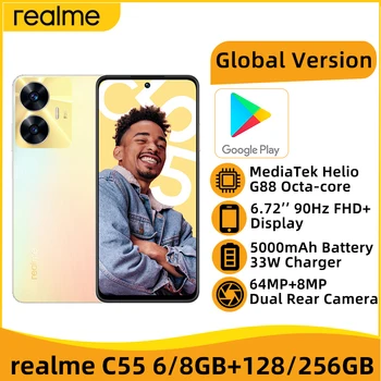 Глобалната Версия на realme C55 MediaTek Хелио G88 Octa Core 64 MPA I Помещение 5000 mah Батерия 6,72 