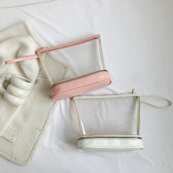 Дамска Пътна чанта за Преносим Прозрачна Косметичка от PVC, богат на функции Модни Двупластова чанта за Тоалетни принадлежности, Органайзер