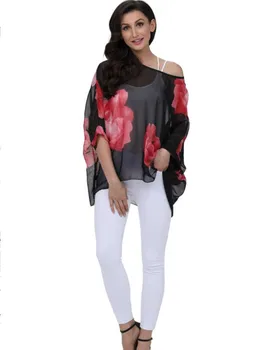 Дамска блуза в стил мозайка, свободна шифоновая риза в бохемски стил с къс ръкав, ризи с голям размер, модни градинска дрехи, блузи, блузы