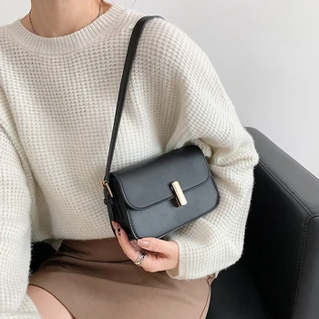 Дамски Чанта през рамо, однотонная чанта INS, корейската мода, черни/кафе/кафяви квадратни чанти от изкуствена кожа, фирмен дизайн bolsa feminina
