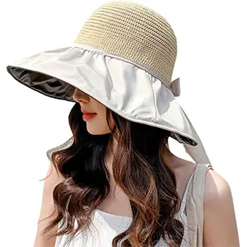 Дамски гъвкави летните слънчеви шапки с широка периферия, сгъваеми плажни шапки UPF50 +, със защита от ултравиолетови лъчи, с широка периферия 55-60 см