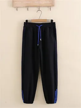 Дамски есенни и зимни панталони големи размери, памучни ежедневни панталони с еластичен ластик на талията, свободни широки панталони 3XL-5XL