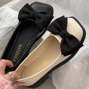 Дамски обувки Mary Janes с лък, ежедневни обувки на равна подметка, Лято 2023, Нови сандали с квадратни пръсти, модерни обувки в стил Лолита