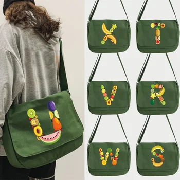 Дамски холщовая чанта-месинджър, младежки дамски модерна чанта с принтом плодове и букви, студентски чанта през рамо с голям Капацитет