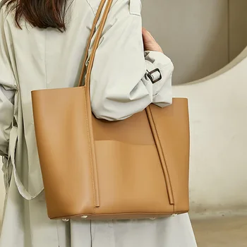 Дамски чанта от телешка кожа 2023, Новата модерна преносима чанта с голям Капацитет, дамски чанти на рамо от естествена кожа