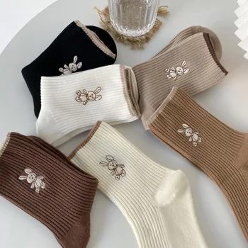 Дамски чорапи 2022, Нови Модни Прекрасни памучни чорапи дишащи в японски стил с бродерия хубаво Заек, Ежедневни чорапи за момичета с високо Качество