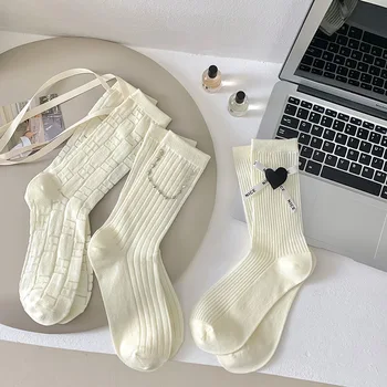 Дамски чорапи JK Boika в японски стил за жени, ежедневни чорапи Kawaii Fashion Сърце, обикновена памучни чорапи White Sox, сезон пролет-лято