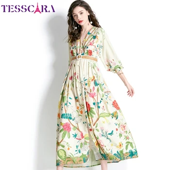 Дамско пролетно-лятно нова елегантна рокля TESSCARA, празнична дреха високо качество с V-образно деколте, винтажное дизайнерско рокля Vestidos