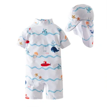 Детски бански костюми 2023, Нов детски цял бански, слънцезащитен быстросохнущий бански, корейската плажни дрехи за момчета и момичета, за да сърфират