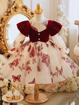 Детски празнични вечерни рокли 2023, дантелено рокля с цветя модел за момичета, рокля с пайети на сватба, рожден Ден, хавлия за момичета, рокли за първо причастие