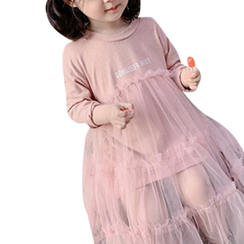 Детско модерно рокля с дълги ръкави и писмото принтом за момичета, однотонное принцеса рокля в стила на Малка Фея