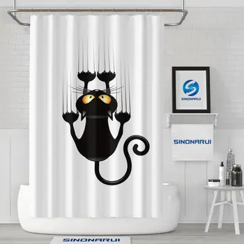Дизайн Sinonarui Black Cat Водонепропусклива Завеса за душ от екологично чисти полиестерен плат за декорация на баня