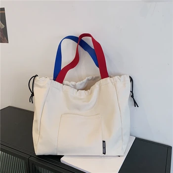 Дизайнерски холщовые чанта през рамо с голям капацитет за жени, модерен двуцветен портфейли на раменна колана си и чанти, ежедневни чанти
