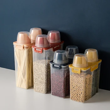 Домашни пластмасова кофа за ориз, защитен от насекоми, Контейнер за съхранение на храна, Диспенсер за зърно, кофа за спагети, Кухненски запечатан резервоар, кутия за съхранение