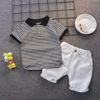 Дрехи за малките момчета 2023, летен нов стил, костюм с къс ръкав, риза с къси ръкави от чист памук, подходящи за дете, 1-5 години