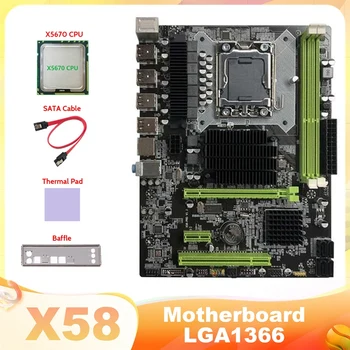 Дънна платка X58 LGA1366 дънна Платка на компютъра Поддържа процесора от серията XEON X5650 X5670 с процесор X5670 + Кабел SATA + Термопластичная Уплътнение