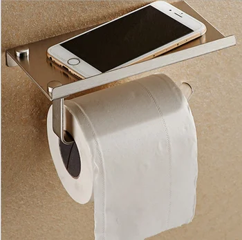 Държач за тоалетна хартия в банята, монтиране на стена от неръждаема стомана, държач за тоалетна хартия в банята, държач за мобилен телефон с рафтове за съхранение