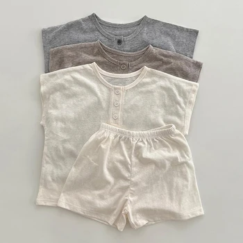 Ежедневна детска тениска с къс ръкав за малки момчета и момичета + къси панталони, комплекти, дрехи, детски костюм за малките момчета и момичета, бебешки дрехи