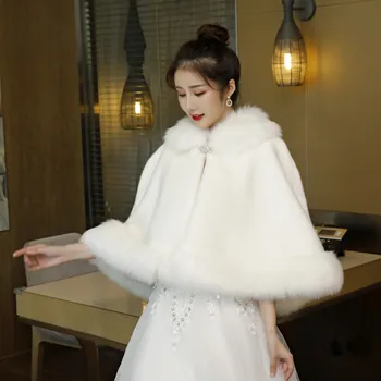 Елегантен сватбен сако, дамско Болеро от изкуствена кожа, Сватбени Тайна, Шалове, Топъл зимен шал 2020